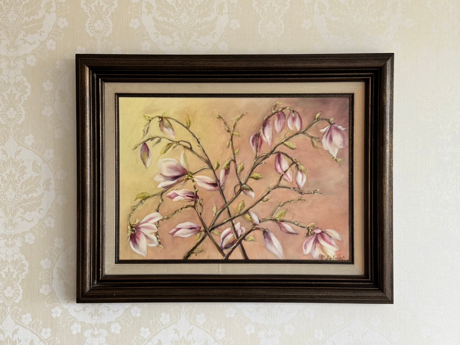 Schilderij met magnolia bloemen, Huis en Inrichting, Ophalen, Zo goed als nieuw, Schilderij
