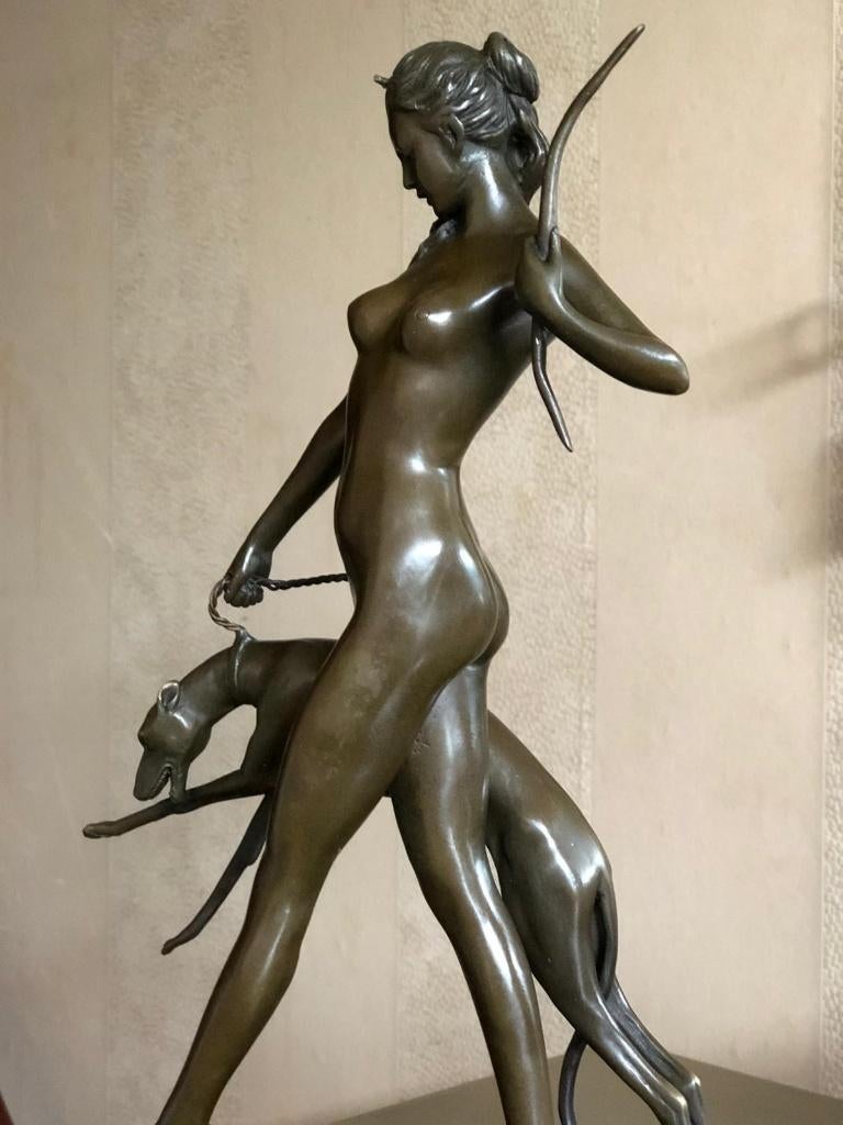 bronzen Diana godin v jacht windhond greyhound hond, Ophalen of Verzenden, Brons, Beeld