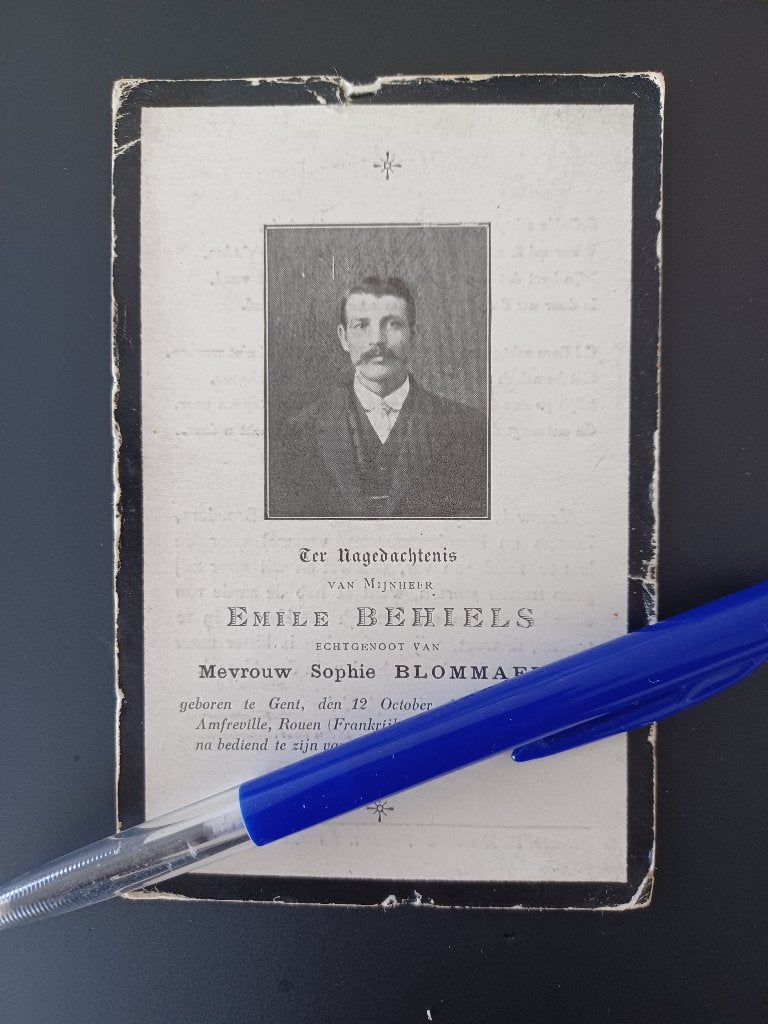 doodsprentje Emile BEHIELS  Gent gestorven Amfreville 1916, Enlèvement ou Envoi, Image pieuse