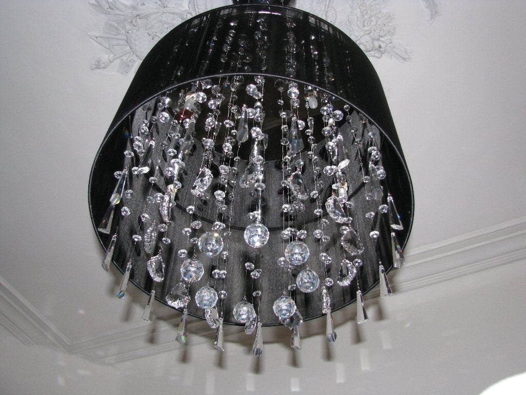 Kroonluster met Swarovski kristallen & zwarte doorkijkkap, Huis en Inrichting, Ophalen, Overige materialen, Zo goed als nieuw