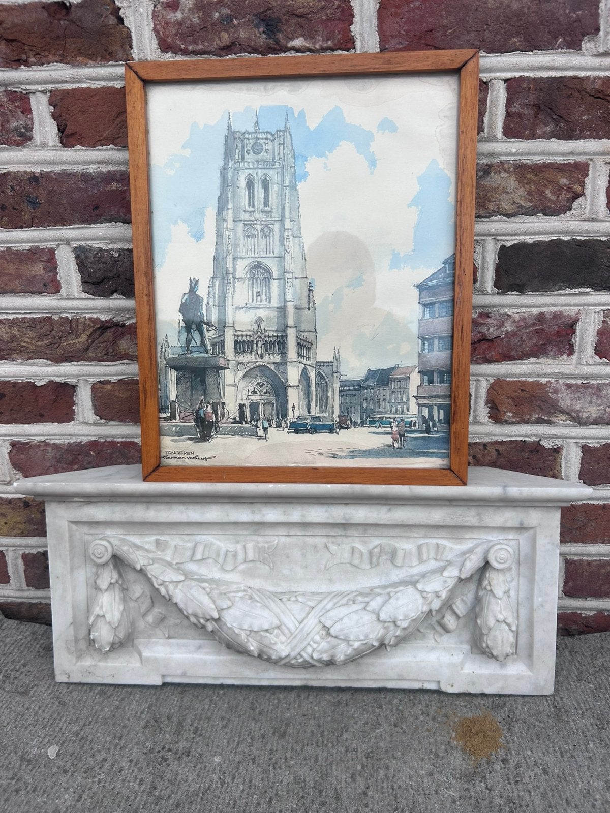 Aquarelle de Tongres par Herman Vebaert, Enlèvement, Aquarelle, Signé