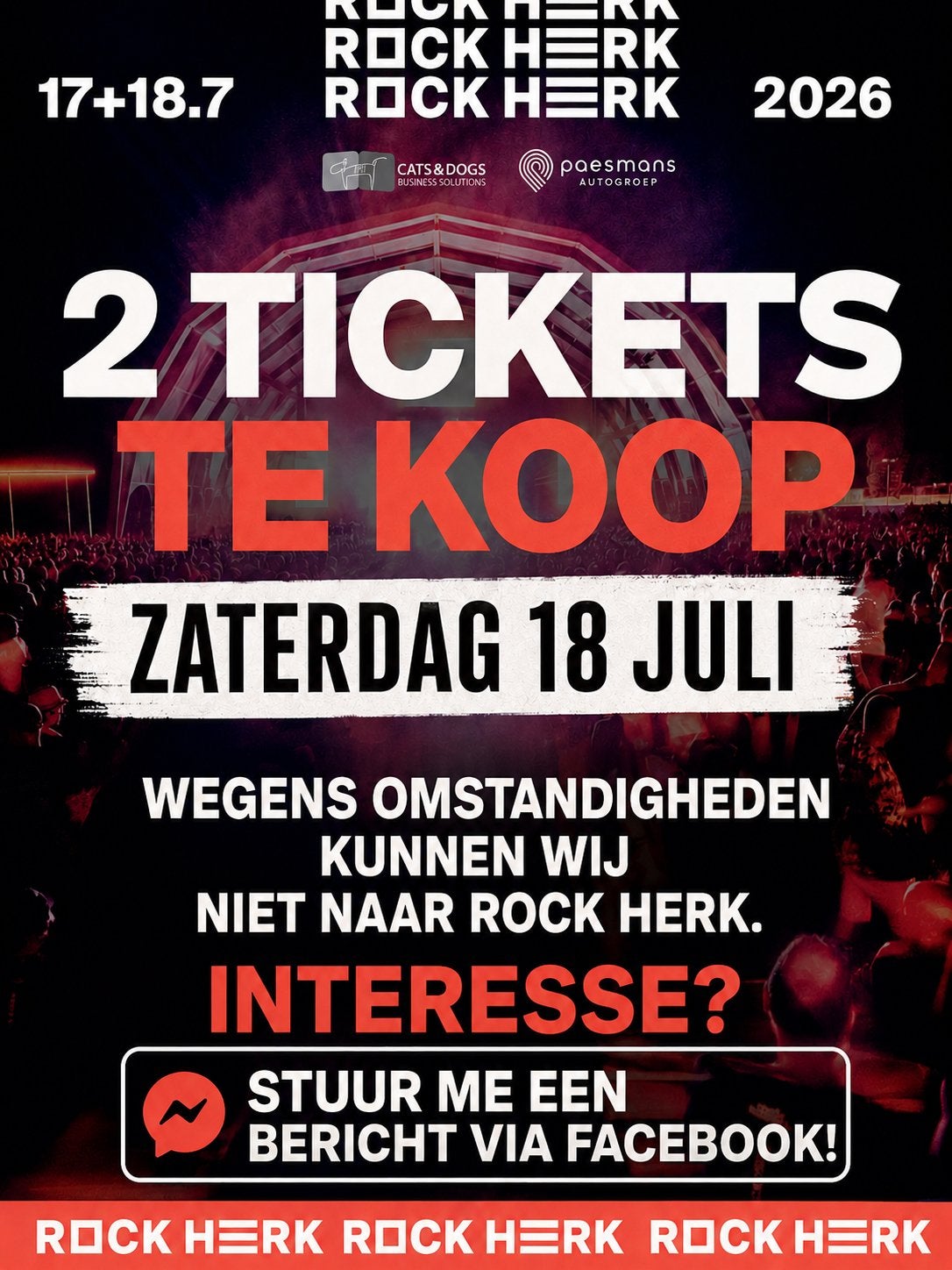 Tickets Rock Herck 2 stuks, Tickets en Kaartjes, Twee personen