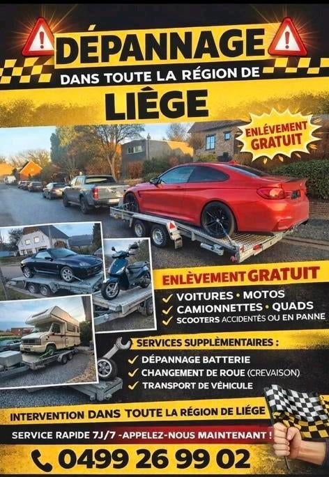 Dépannage auto Liège récup gratuit voiture accidenté,etc...