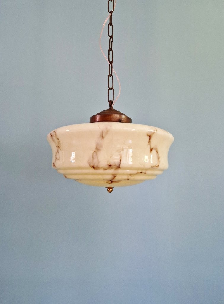 Suspension Art Déco en opaline marbrée, années 1920-30, Enlèvement ou Envoi