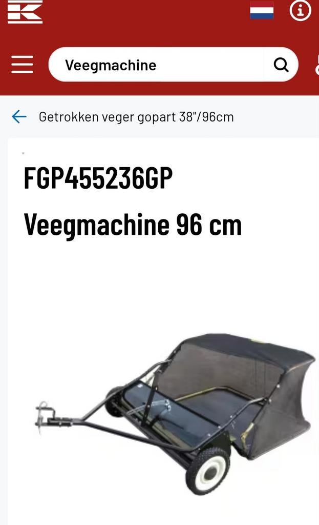 Veegmachine 96 cm, ongebruikt, Enlèvement