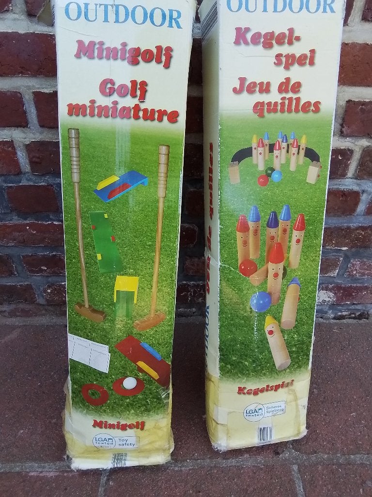 Outdoor kegelspel en outdoor minigolf, Enfants & Bébés, Jouets | Extérieur | Jeu d'action, Enlèvement, Utilisé