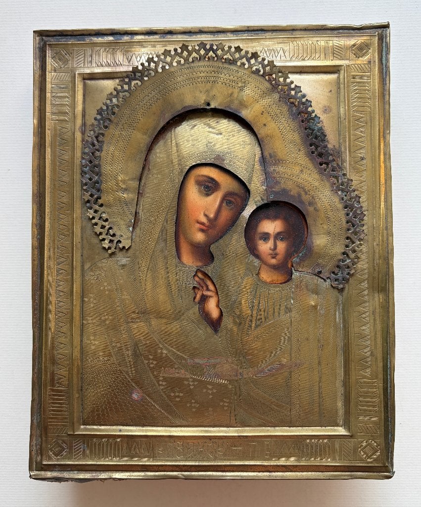 Icône russe orthodoxe 19e - Mère de Dieu de Kazan • Russie, Envoi
