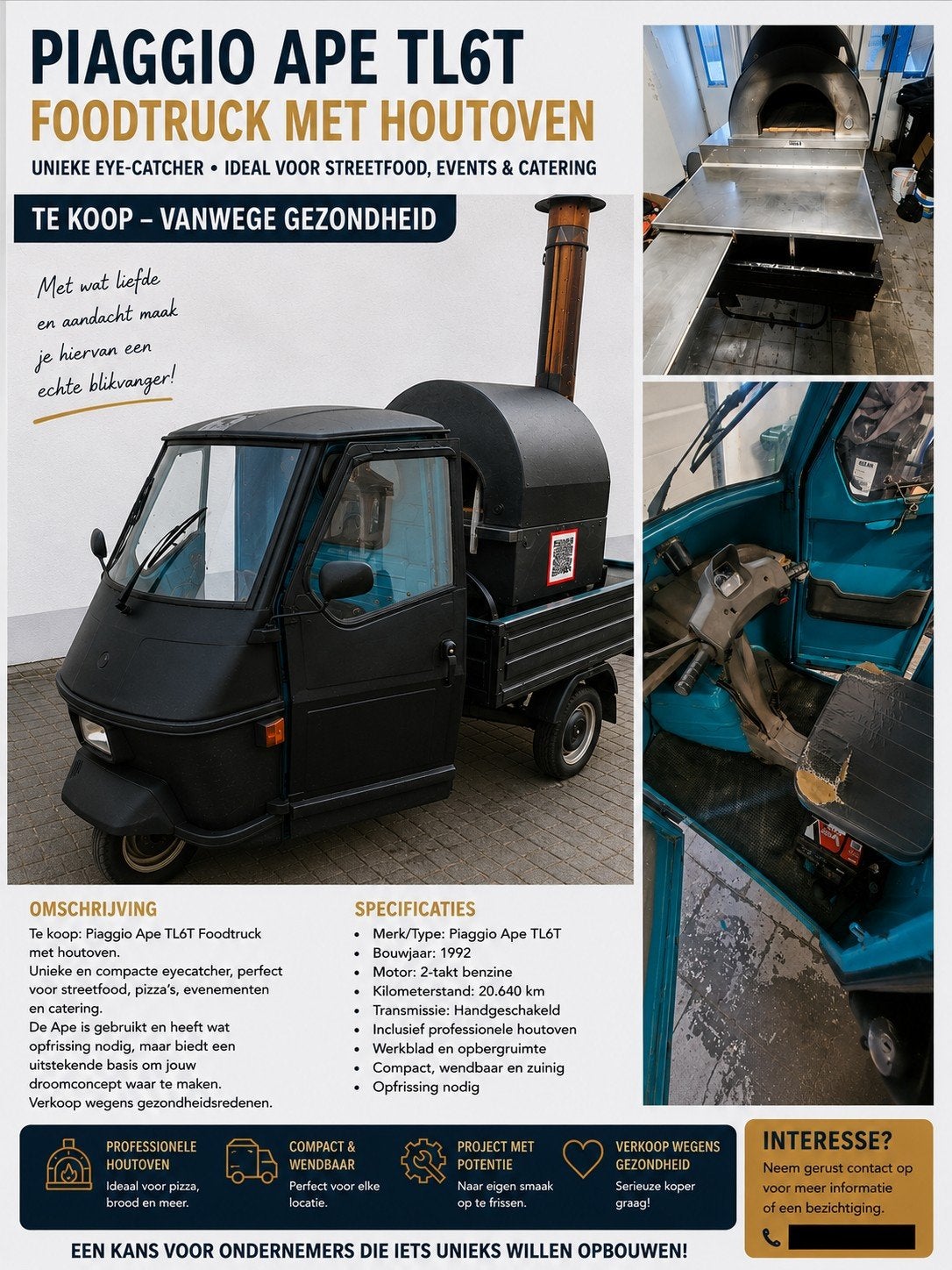 À vendre : Foodtruck Piaggio Ape 50 TL6T avec four à bois, Vélos & Vélomoteurs, Enlèvement, Utilisé, 85 cm³, 4 vitesses