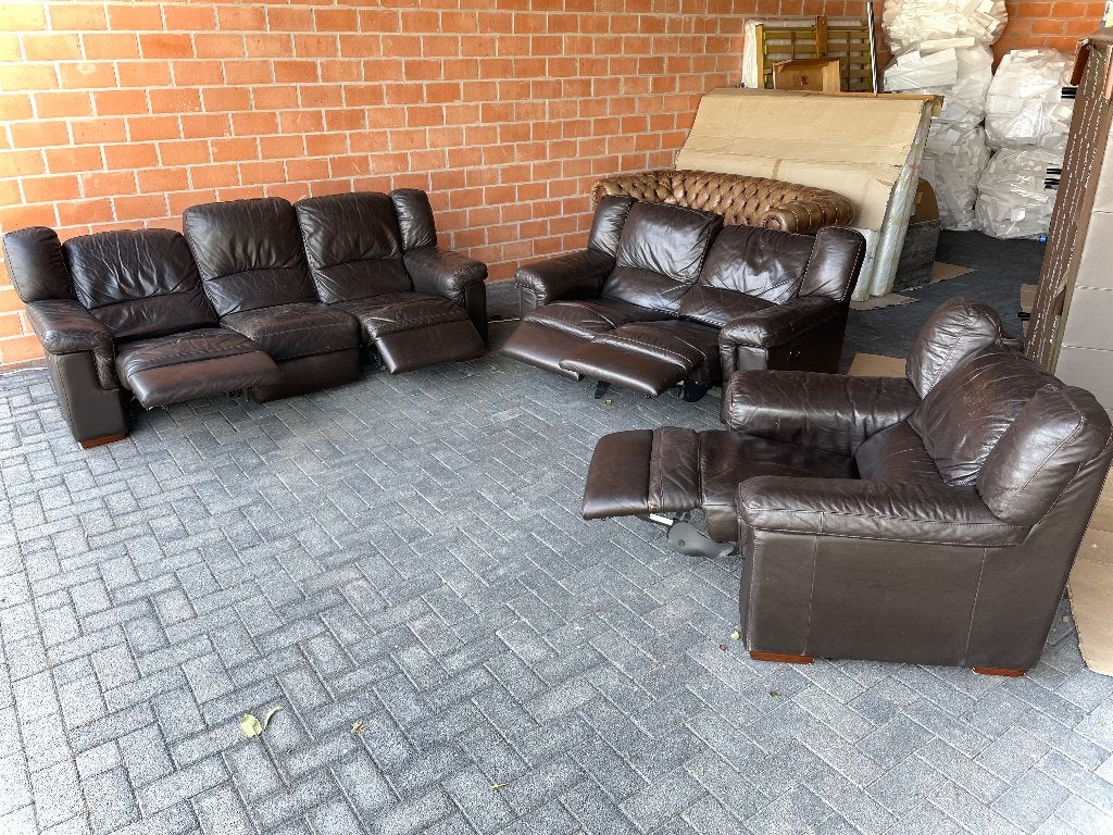 Leder salon 3/2/1 zit met elektrische relaxen / goede staat, Enlèvement, Utilisé, Cuir