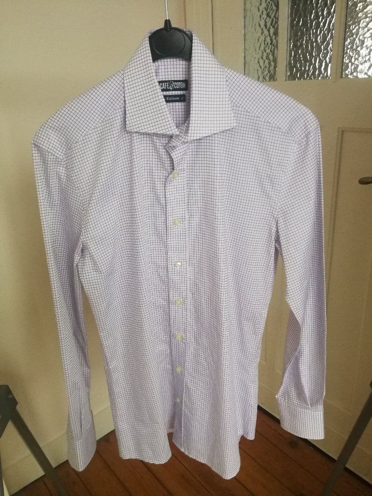Chemise Café coton - 37 slim, Enlèvement ou Envoi, Comme neuf, Blanc, Tour de cou 38 (S) ou plus petit