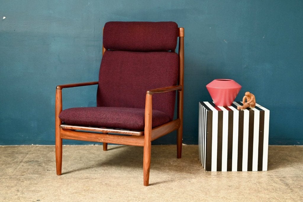 Fauteuil lounge Grete Jalk design Scandinave années 60, Bois, Moins de 75 cm, Design, Enlèvement