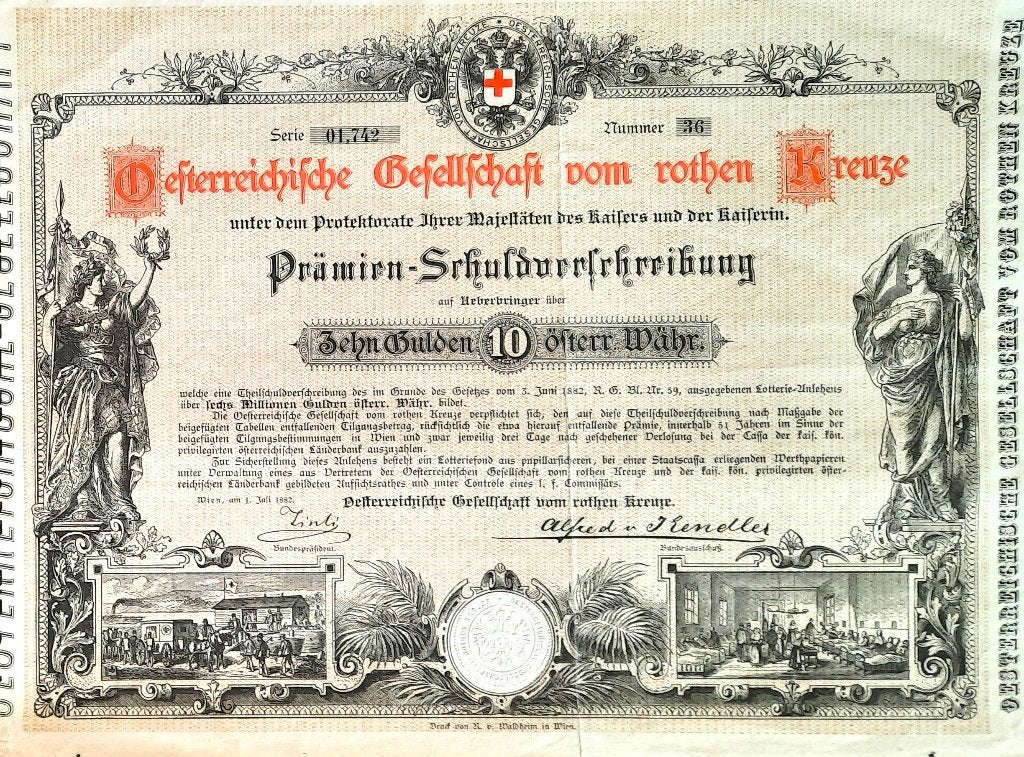 Osterreichische Gesellschaft vom Roten Kreuze - Wien - 1882, Timbres & Monnaies, Enlèvement ou Envoi, Avant 1920, Obligation ou Prêt