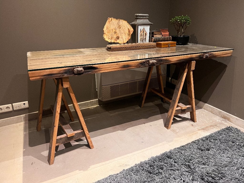 mooi oude tafel met schragen, Huis en Inrichting, Ophalen