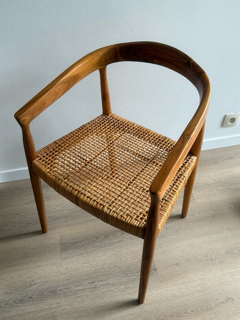 Stoel van teakhout en rotan, Huis en Inrichting, Stoelen, Ophalen, Overige kleuren, Hout, Zo goed als nieuw