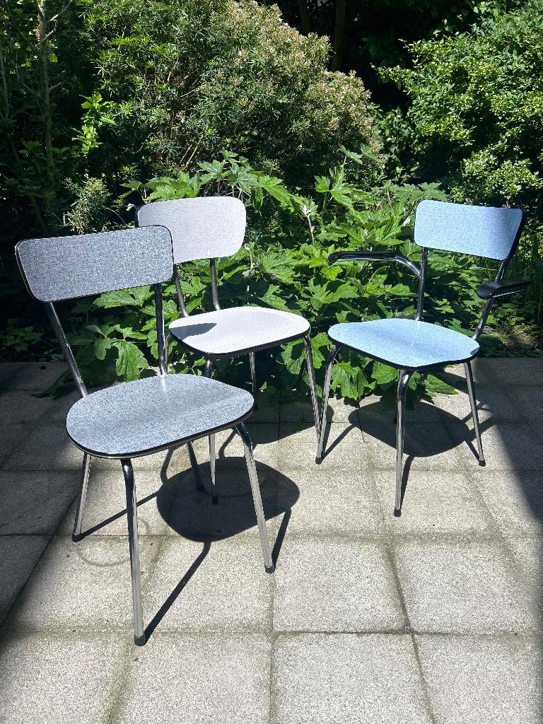 Formica stoelen (3), Huis en Inrichting, Stoelen, Ophalen, Gebruikt, Hout, Drie