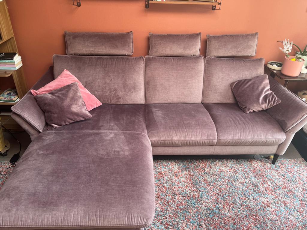 Oudroze hoekzetel met relaxfunctie HUKLA, Ophalen, Zo goed als nieuw, Stof