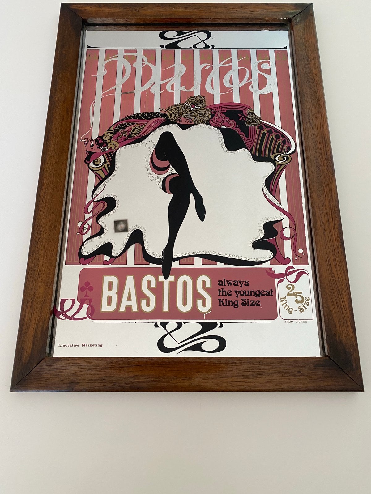 Art-Nouveau Spiegelreclame “BASTOS”, Enlèvement, Rectangulaire, Moins de 50 cm, Moins de 100 cm