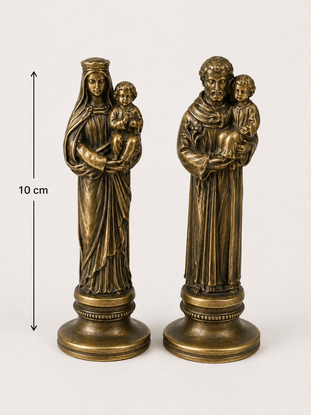 Paire de statuettes religieuses anciennes – Vierge Marie & S, Antiquités & Art, Enlèvement ou Envoi