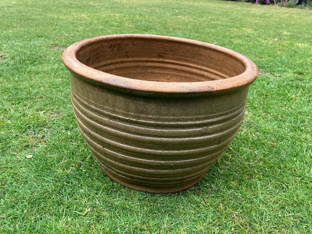 Grote geglazuurde terracotta tuinpot, Ophalen, Gebruikt, 40 cm of meer, Rond