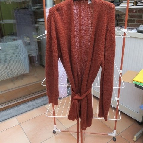 Lange gilet nieuw roestbruin knooplint Ti & Camille Paris 40, Kleding | Dames, Truien en Vesten, Nieuw, Maat 38/40 (M), Bruin