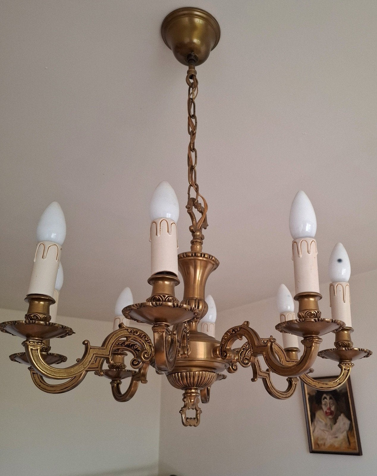 Klassieke Bronzen Luster / Kroonluchter – 6-armig – Sfeervol, Ophalen of Verzenden