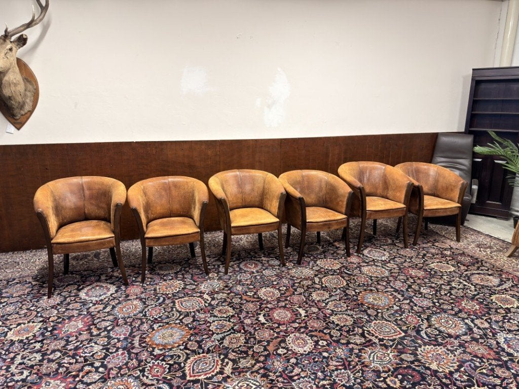 Set Klassiek Engelse Schaap Lederen Stoelen, Antiek en Kunst, Ophalen