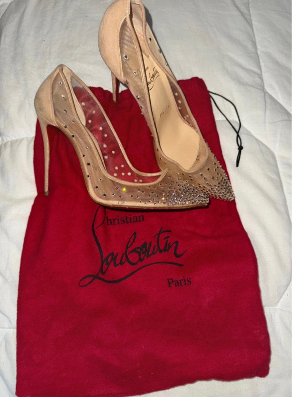 Christian Louboutin Follies Strass en maille beige, Enlèvement, Utilisé