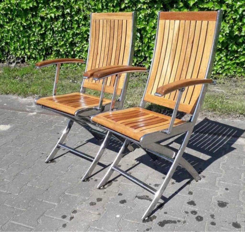 Rvs tuinstoelen, Tuin en Terras, Tuinstoelen, Gebruikt, Aluminium, Inklapbaar, Ophalen