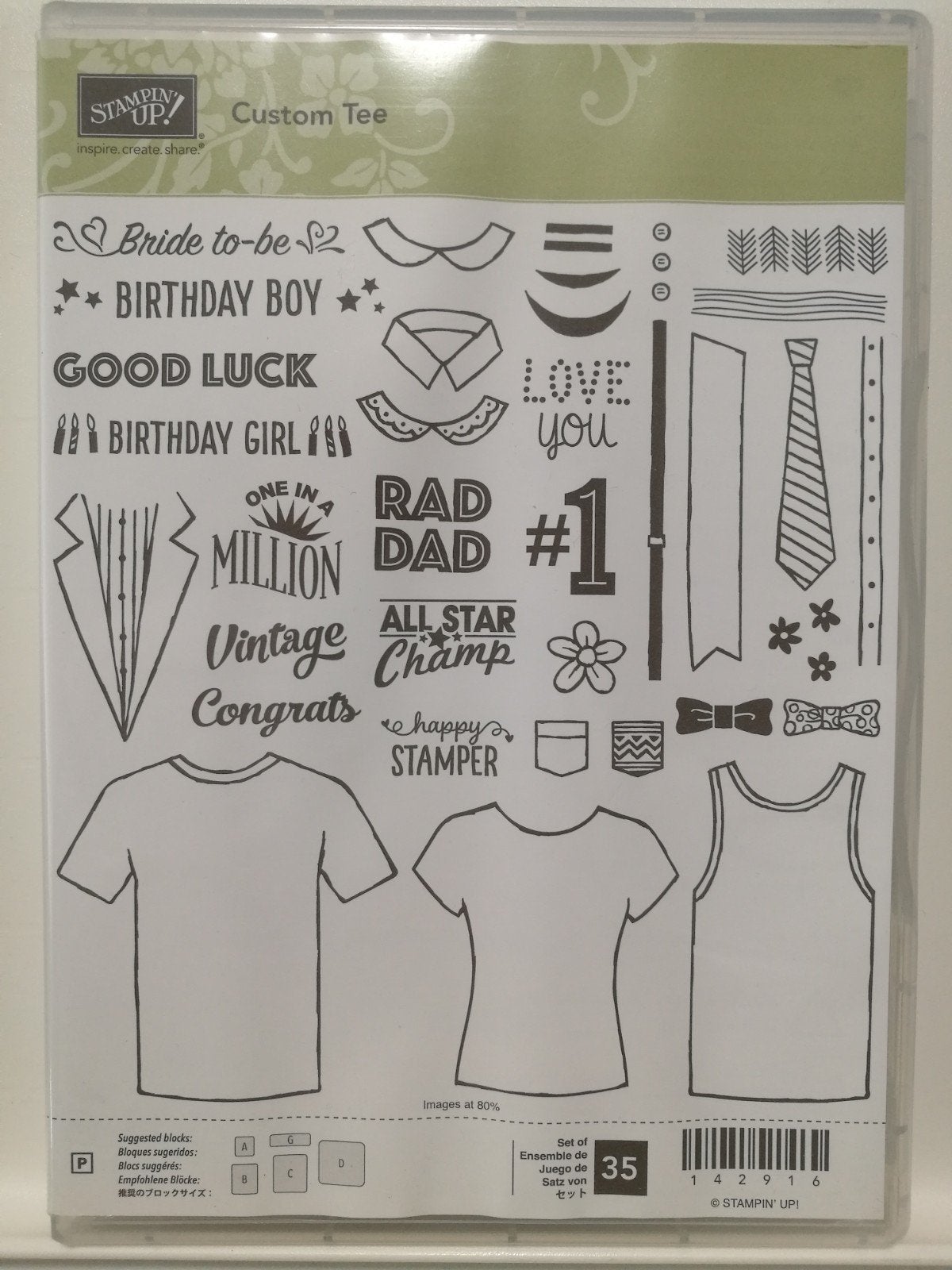Stampin Up Stempelset Custom Tee + snijmallen, Hobby en Vrije tijd, Stempelen, Ophalen