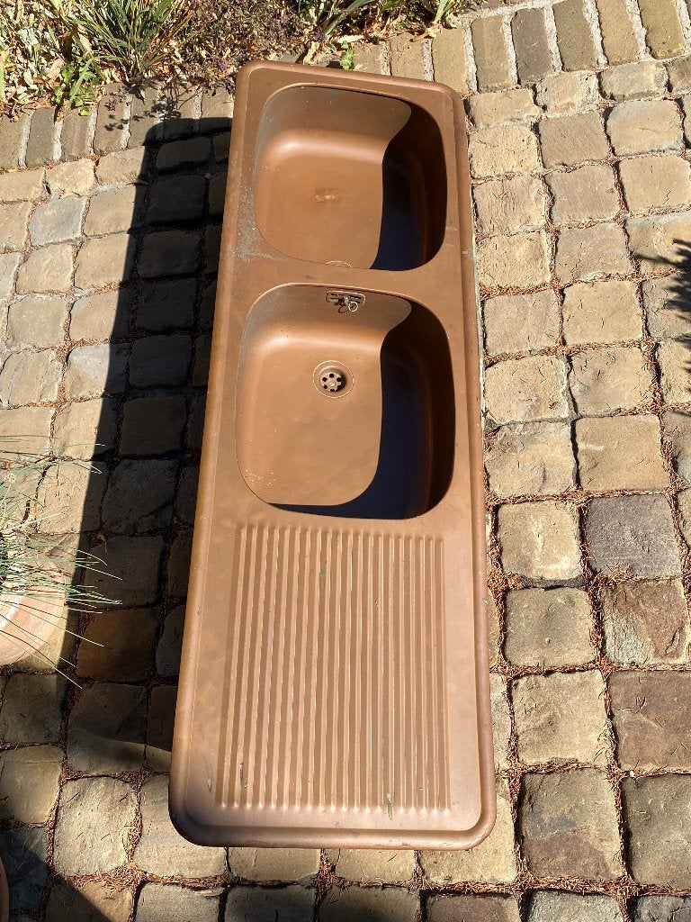 Inbouw dubbele koperen spoelbak met afdruipgedeelte, Huis en Inrichting, Keuken | Keukenelementen, Ophalen, Minder dan 50 cm, Gebruikt