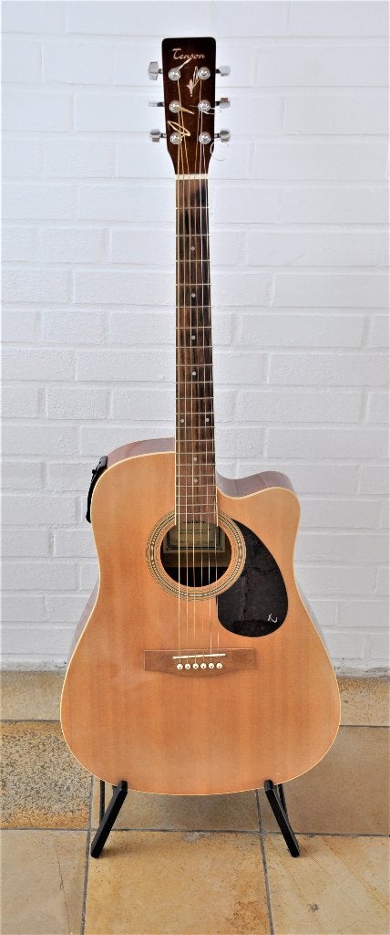 Folkgitaar Tenson met koffer, Muziek en Instrumenten, Ophalen of Verzenden, Zo goed als nieuw, Western- of Steelstringgitaar, Met koffer