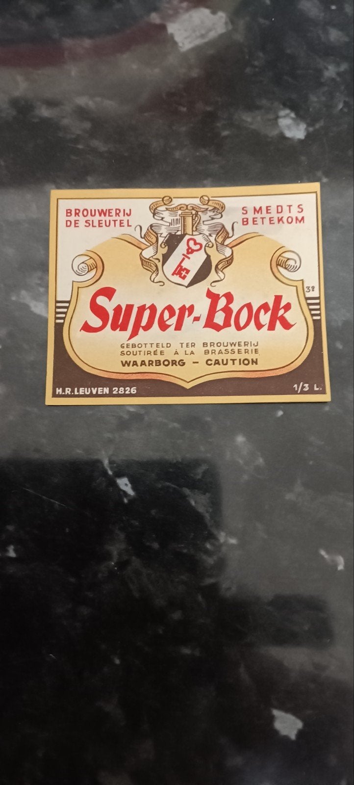 oud bieretiket super bock br de sleutel Smedt Betekom, Verzamelen, Ophalen of Verzenden