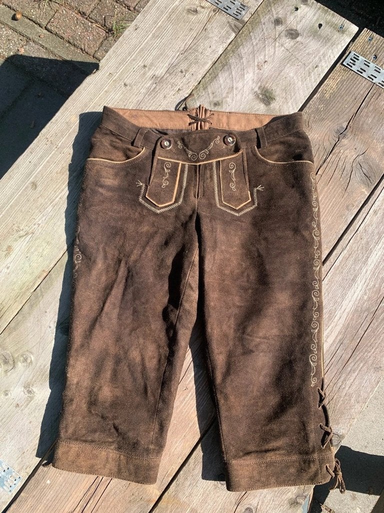 Lederen Lederhoos dame maat 36, Enlèvement ou Envoi, Taille 36 (S), Comme neuf, Brun