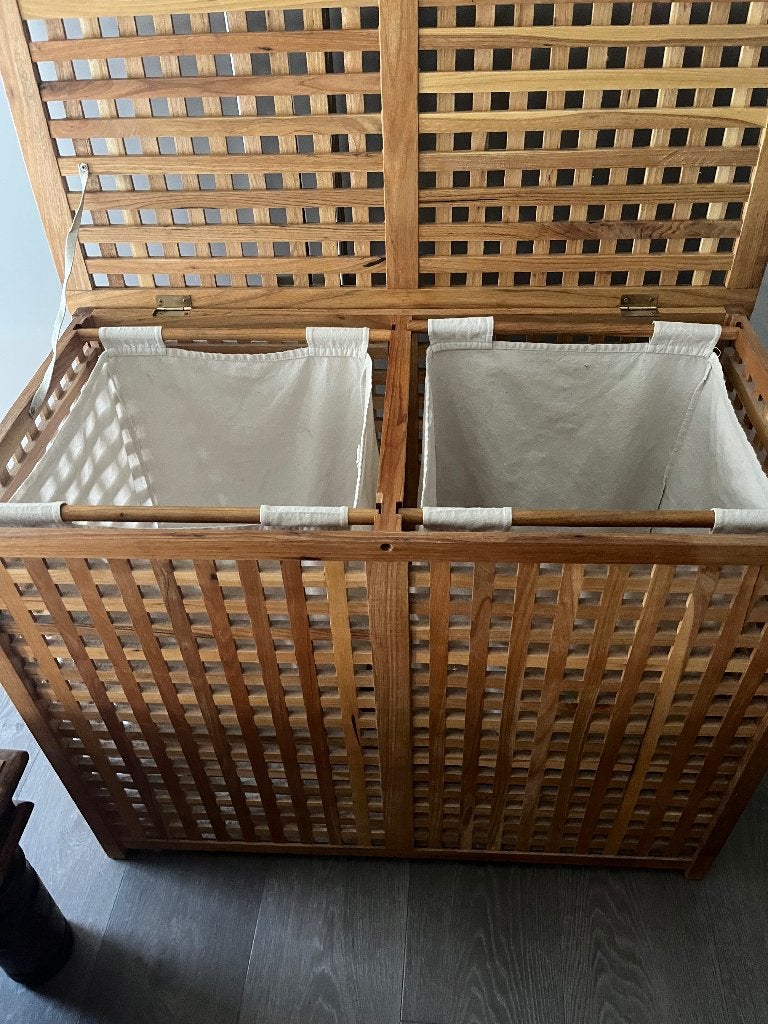 Wasmand dubbel, Ophalen, Gebruikt, Bruin, Wasmand