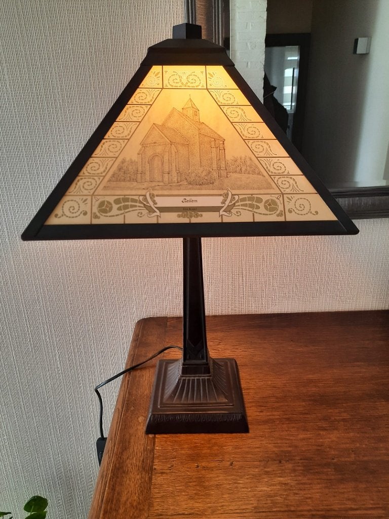Prachtige stevige metalen schemerlamp van Oud Rekem, Ophalen, Zo goed als nieuw, Schemerlamp