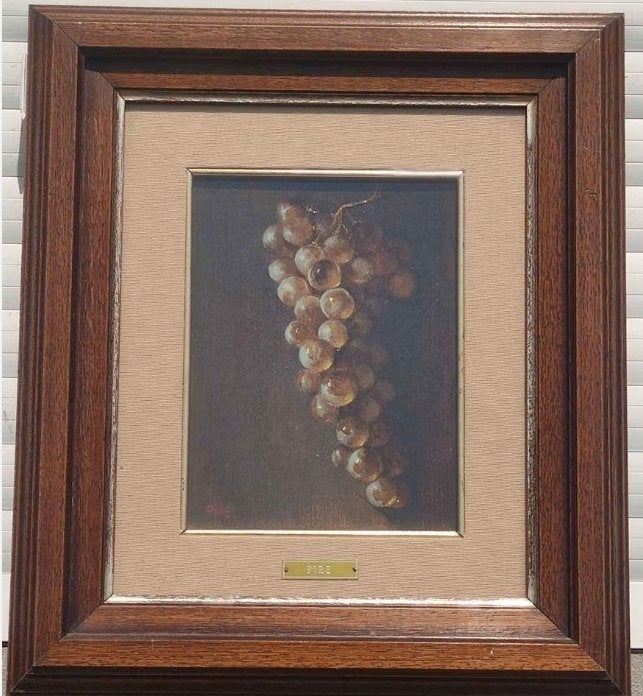 Huile sur panneau grappe de raisin signe Ferdinand pire, Antiquités & Art, Enlèvement ou Envoi, Sous verre, Toile