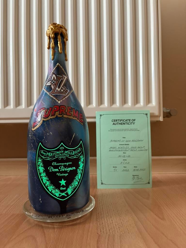 Dom Perignon X Louis Vuitton X Supreme Art fles. Certificaat, Ophalen, Zo goed als nieuw, Champagne