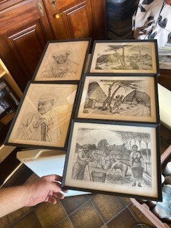 ets mon vangenechten 5 stuks, Antiek en Kunst, Kunst | Etsen en Gravures, Ophalen, Ets, Portret, 37 cm