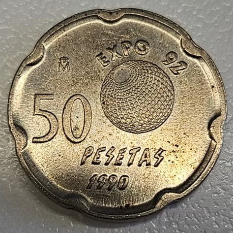 Spanje : 50 Pesetas 1990 Sevilla Expo '92 KM#853 Ref 16864, Postzegels en Munten, Ophalen of Verzenden, Overige landen, Losse munt