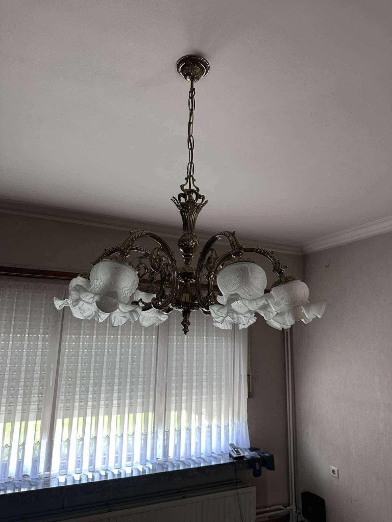 Luster met 6 armen (Victoriaanse stijl), Ophalen, Gebruikt, Glas, Victoriaans
