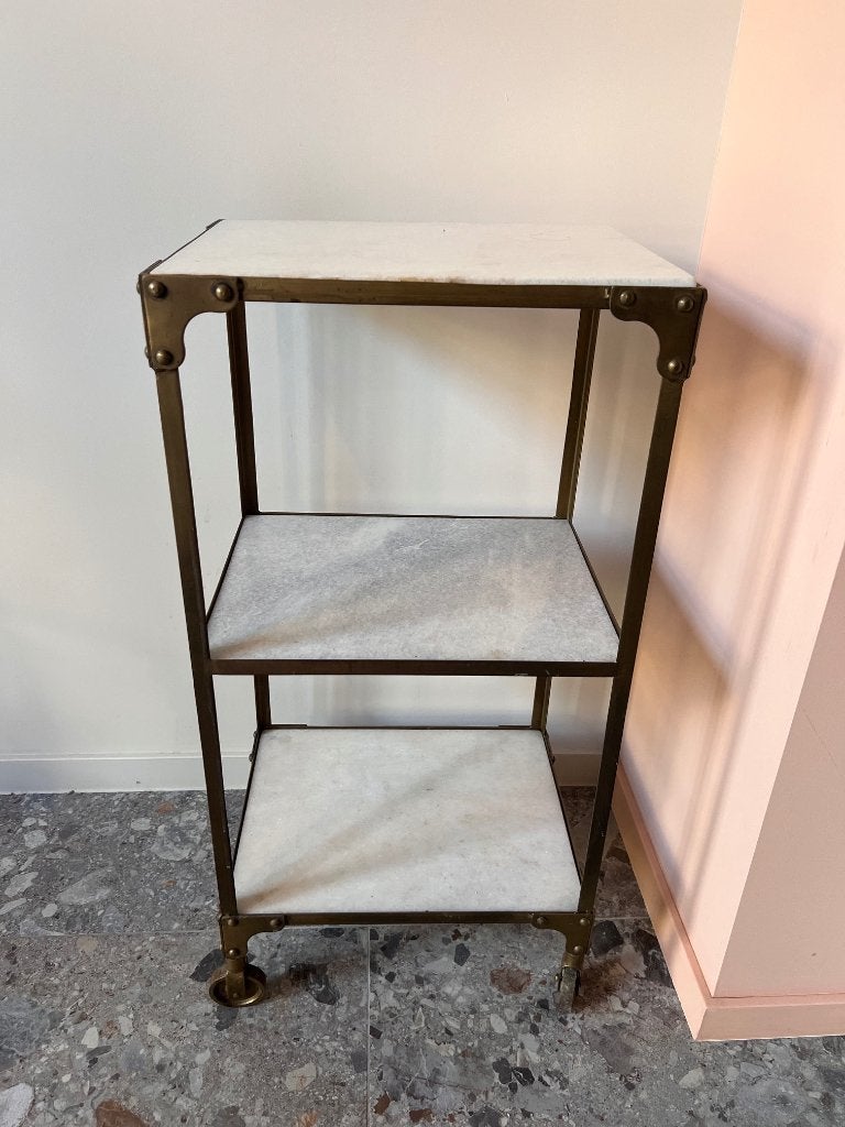 Vintage serveerwagen / trolley met marmeren blad - brons, Antiek en Kunst, Ophalen