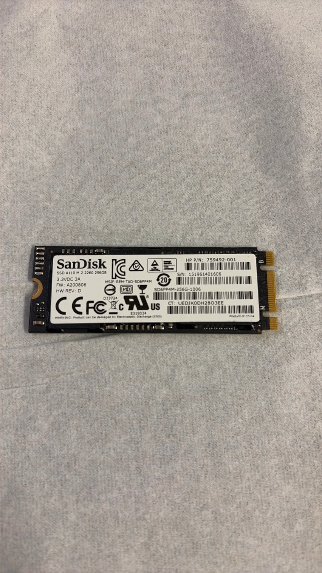 Sandisk a110 m2 2260.     256gb ssd, Ophalen of Verzenden, Zo goed als nieuw, SSD