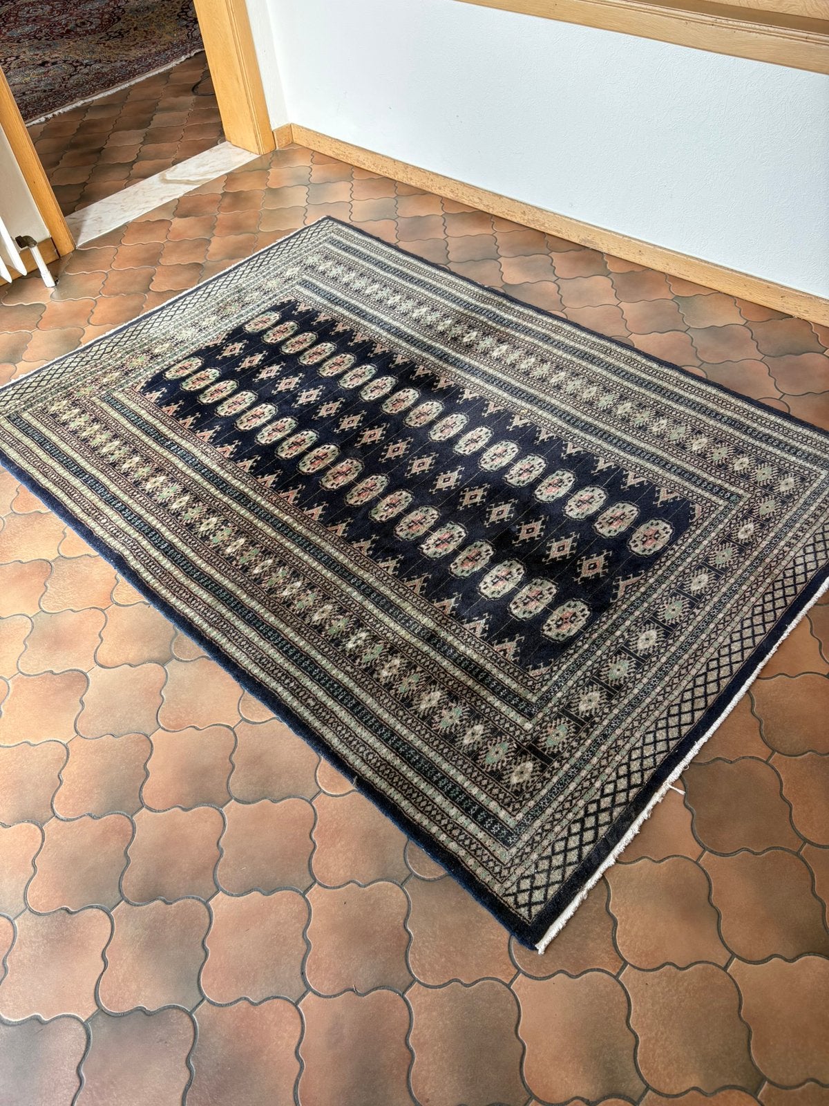 Handgeknoopt tapijt 100% zuivere wol, Huis en Inrichting, Ophalen, Gebruikt, 100 tot 150 cm, Groen