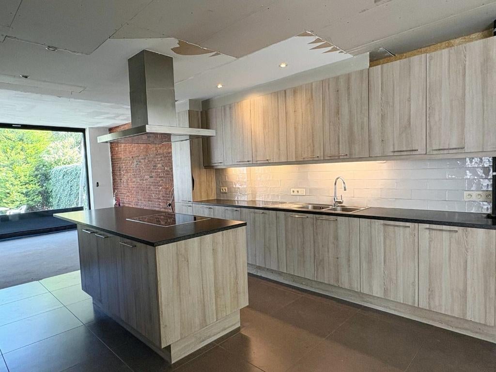 Dovy keuken in eik fineer met eiland, Granit ou Pierre, Comme neuf, Enlèvement, Cuisine à paroi simple