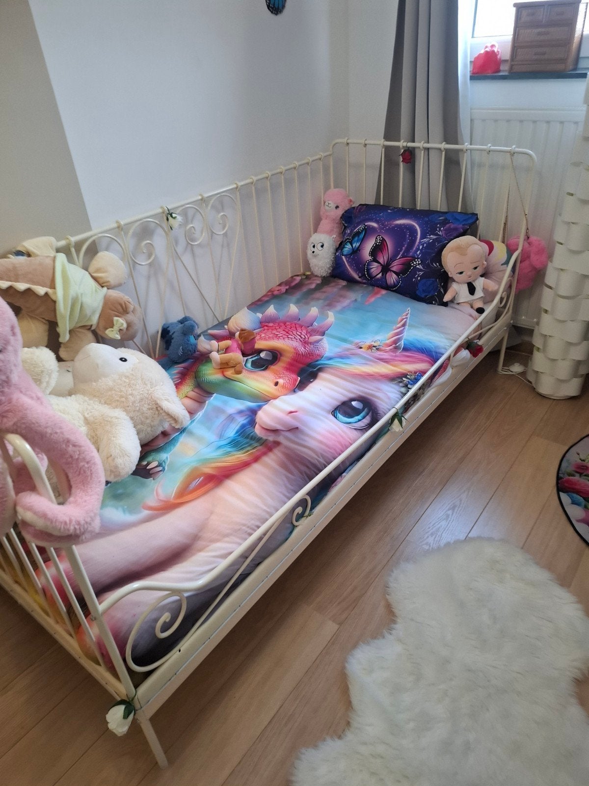 Leuk metalen kinderbed met nieuwe matras en lattenbodem, 140 tot 160 cm, Ophalen, Lattenbodem, 100 cm of meer