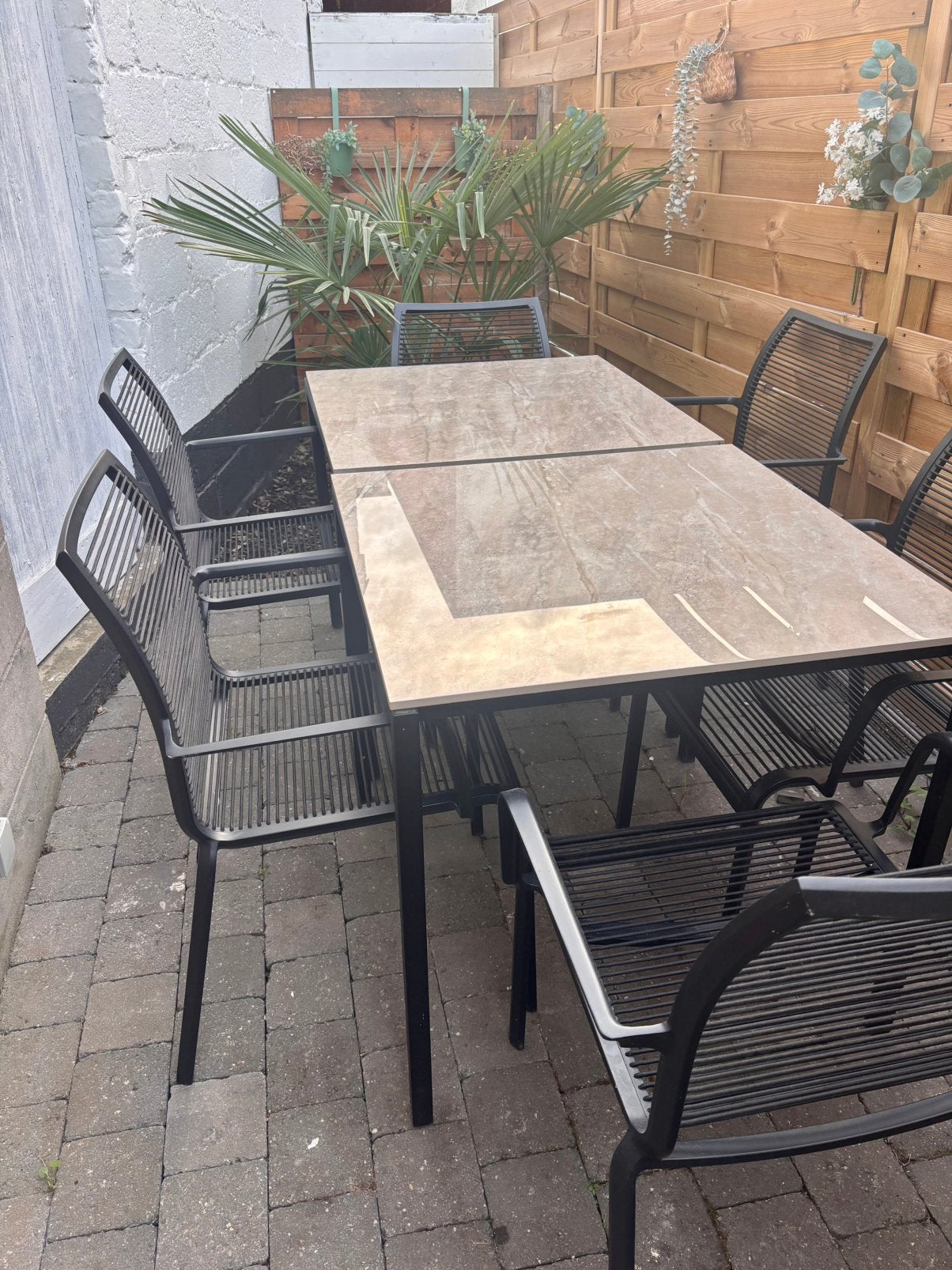 TE KOOP | Stijlvolle terrasset – 2 tafels & 6 stoelen, Enlèvement, Comme neuf