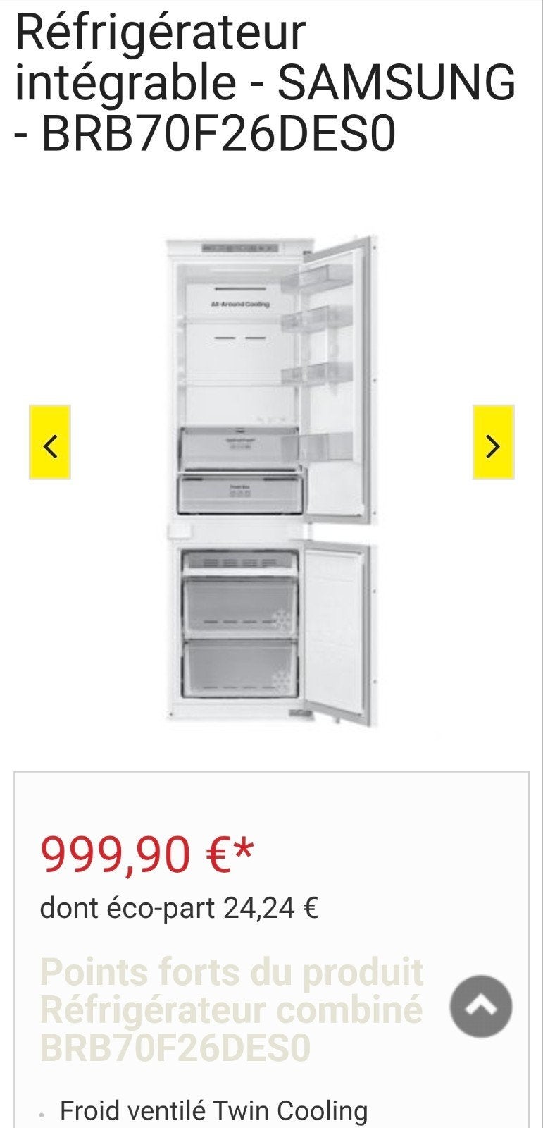 Frigo congélateur intégrable 177cm Samsung NO FROST Neuf, Electroménager, Congélateurs, Neuf, Congélateur, Enlèvement, Encastré