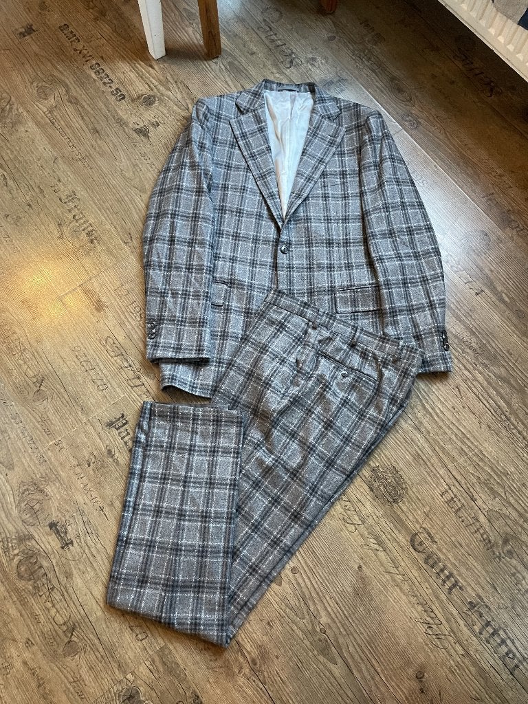 Suitsupply Lazio Herenpak Maat 106 Grijs Wit Ruit, Maat 52/54 (L), Ophalen of Verzenden, Grijs, Gedragen