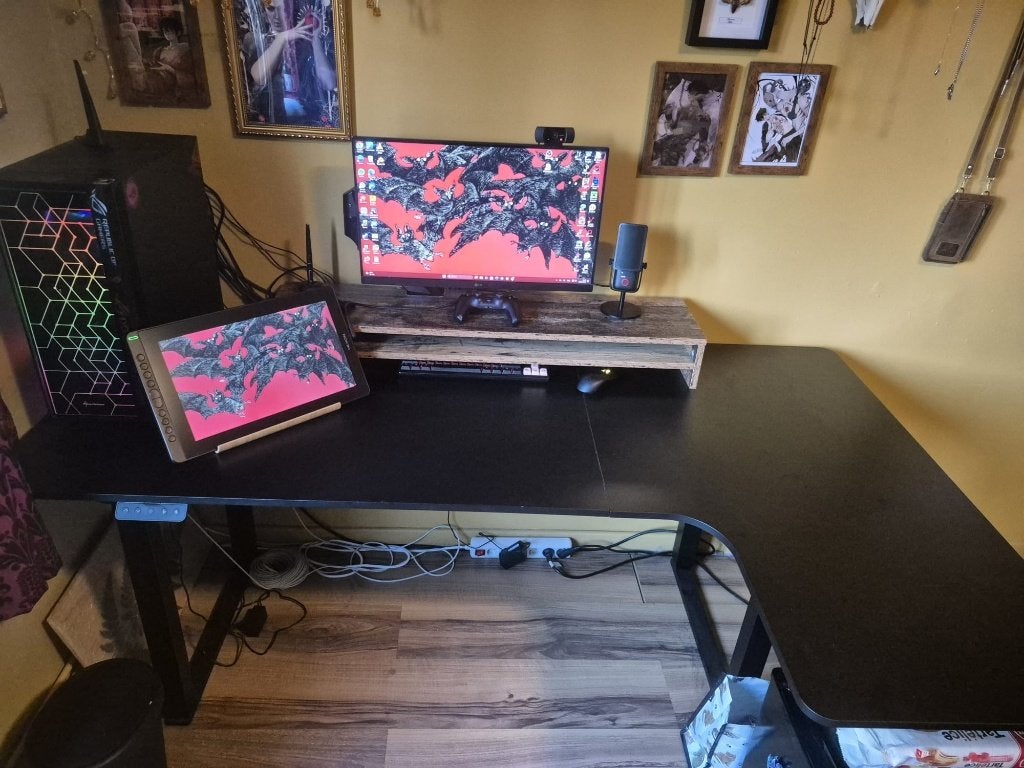 Zit-sta bureau, Ophalen, Hout, 180 cm, Zo goed als nieuw