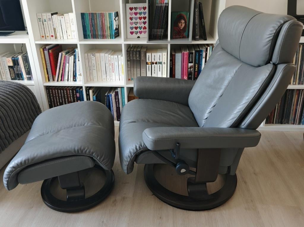 STRESSLESS zetel ekornes grijs met houten voet, Ophalen, Zo goed als nieuw, Leer